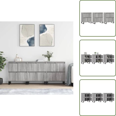 Sideboards 3 Stk. Grau Sonoma Holzwerkstoff - Schreibtisch - Wohnzimmermöbel - Sideboard - Regal - Grau