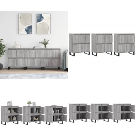 Sideboards 3 Stk. Grau Sonoma Holzwerkstoff - Schreibtisch - Wohnzimmermöbel - Sideboard - Regal - Grau - Home & Living
