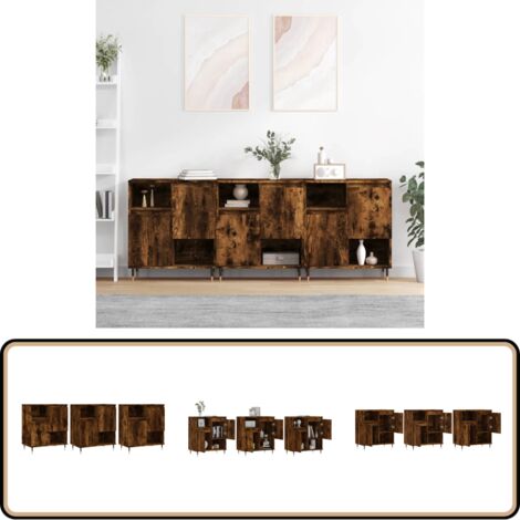 Sideboards 3 Stk. Räuchereiche Holzwerkstoff - Holz Sideboard - Wohnzimmermöbel - Schreibtischregal - Regal - Sideboard Set