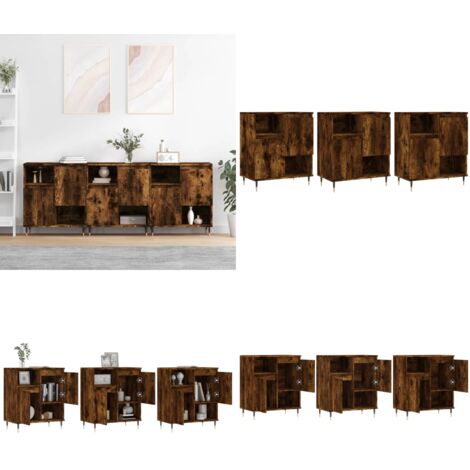 Sideboards 3 Stk. Räuchereiche Holzwerkstoff - Holz Sideboard - Wohnzimmermöbel - Schreibtischregal - Regal - Sideboard Set - Home & Living
