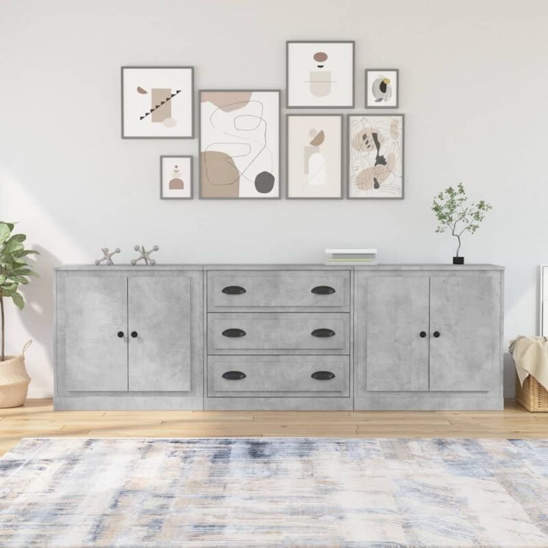 Sideboards 3 Stk. Betongrau Holzwerkstoff Vidaxl