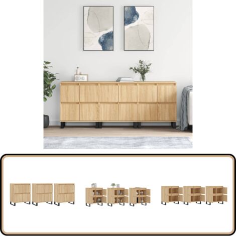 Sideboards 3 Stk. Sonoma-Eiche Holzwerkstoff - Schreibtisch - Wohnzimmermöbel - Sideboard - Eichefarben - Holzmöbel