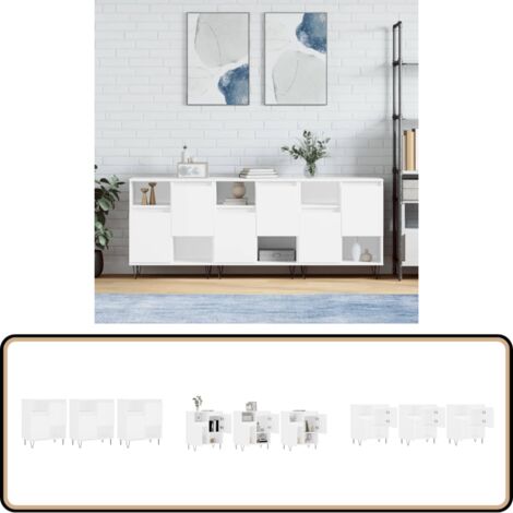 Sideboards 3 Stk. Weiß Holzwerkstoff - Schreibtisch - Wohnzimmermöbel - Regal - Sideboard - Holz Sideboard