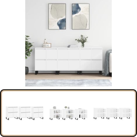 Sideboards 3 Stk. Weiß Holzwerkstoff - Schreibtisch - Wohnzimmermöbel - Sideboard - Regal - Holzmöbel