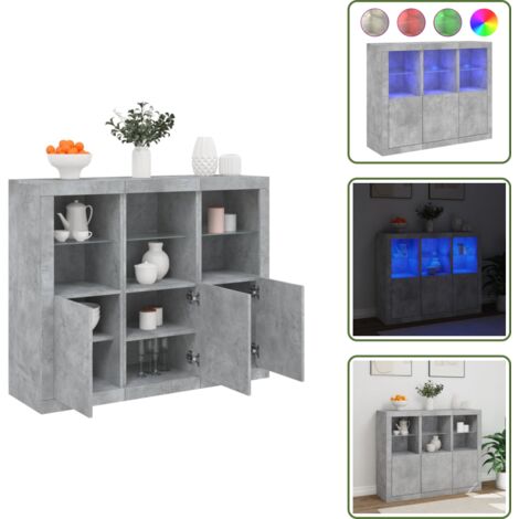 Sideboards mit LED-Leuchten 3 Stk. Betongrau Holzwerkstoff - Sideboard - Sideboards - Kommode - Anrichte
