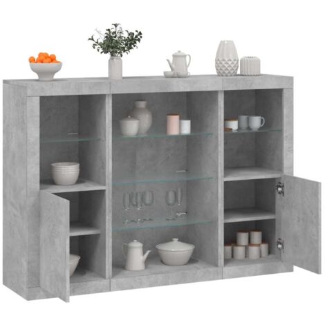 Sideboards mit LED-Leuchten 3 Stk. Betongrau Holzwerkstoff vidaXL