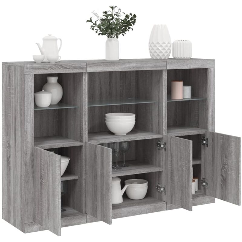 Sideboards Mit Led-leuchten 3 Stk. Grau Sonoma Holzwerkstoff - Vidaxl