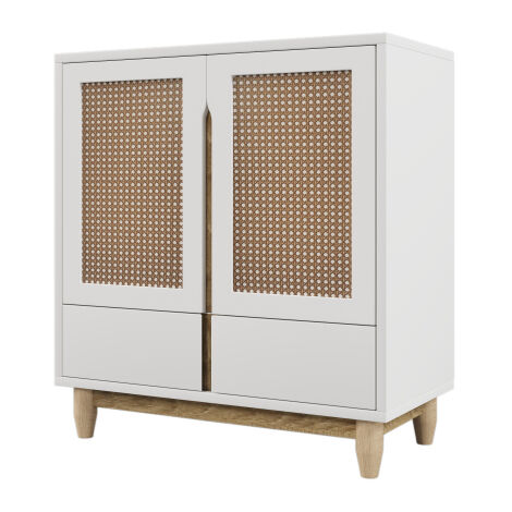 BLUETHY Sideboards und Wohnzimmerschränke mit Türen aus Rattanimitat. Beine aus Massivholz