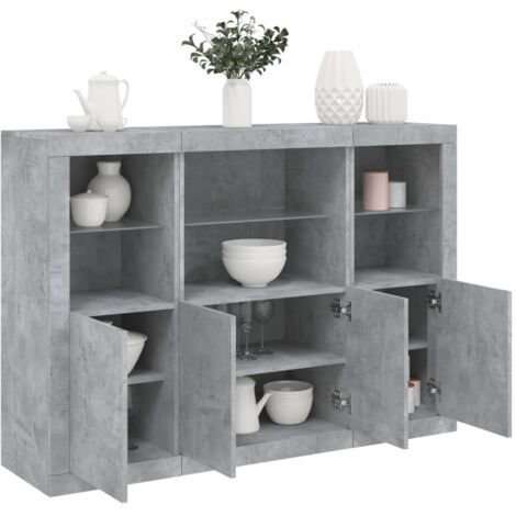 Sideboards with LED Lights 3 pcs Concrete Grey Engineered Wood vidaXL