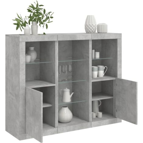 Sideboards with LED Lights 3 pcs Concrete Grey Engineered Wood vidaXL