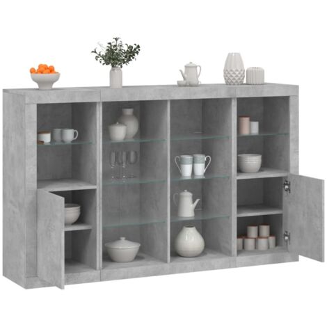 Sideboards with LED Lights 3 pcs Concrete Grey Engineered Wood vidaXL