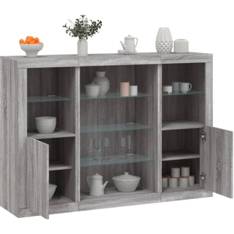 Sideboards with LED Lights 3 pcs Grey Sonoma Engineered Wood vidaXL