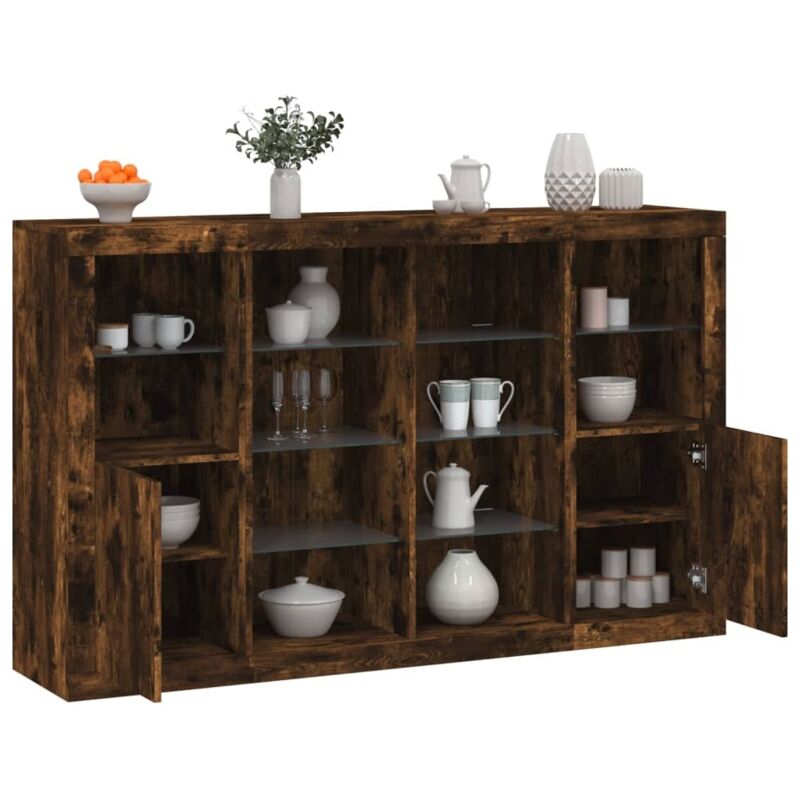Vidaxl - Sideboards With Led Lights 3 Pcs Smoked Oak Engineered Wood