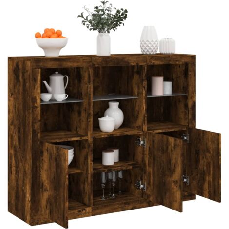 Sideboards with LED Lights 3 pcs Smoked Oak Engineered Wood vidaXL
