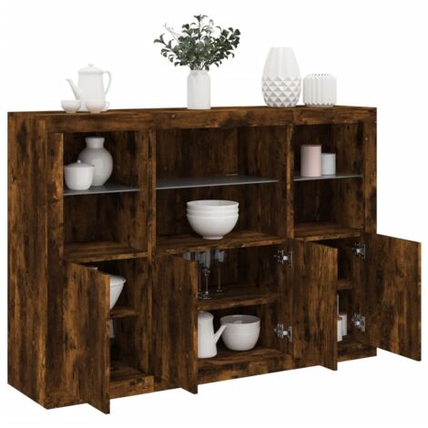 Sideboards with LED Lights 3 pcs Smoked Oak Engineered Wood vidaXL