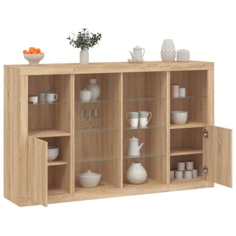 Sideboards with LED Lights 3 pcs Sonoma Oak Engineered Wood vidaXL
