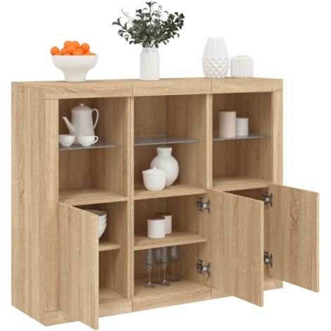 Sideboards with LED Lights 3 pcs Sonoma Oak Engineered Wood vidaXL