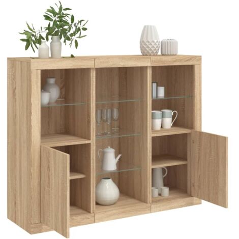 Sideboards with LED Lights 3 pcs Sonoma Oak Engineered Wood vidaXL
