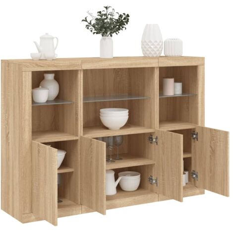 Sideboards with LED Lights 3 pcs Sonoma Oak Engineered Wood vidaXL