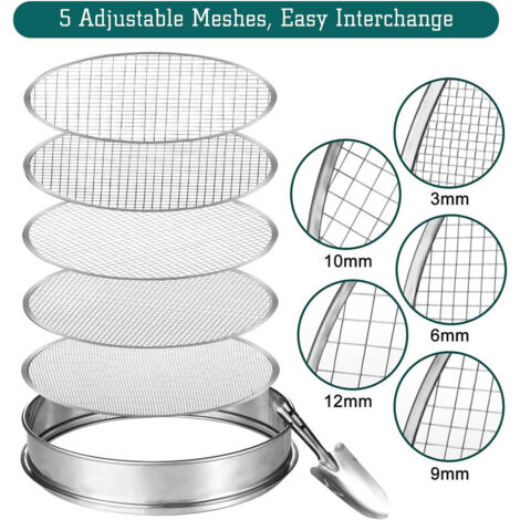 Siebmeister 5000, 5in1 Gartensieb, 5 austauschbare Siebeinsätze Ø 3,5,8,10,12mm