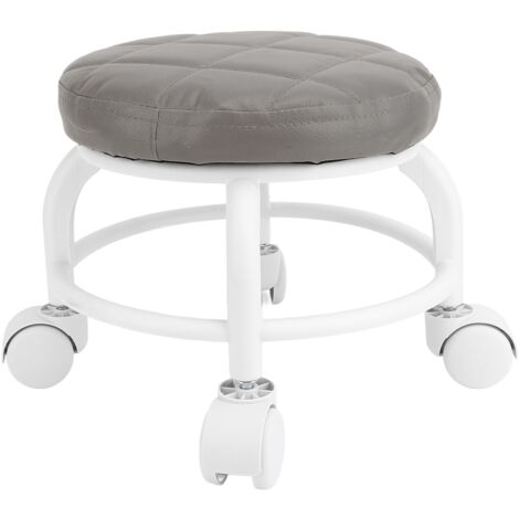 Siège à roulettes bas tabouret en cuir PU roue muette chaise ronde pivotante en hauteur pour bureau à domicile Garage magasin gris