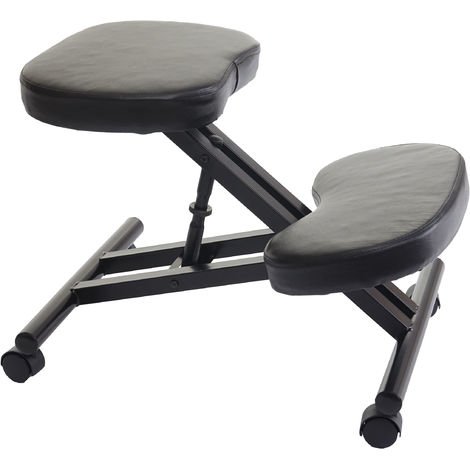 Siège assis à genoux HHG-940 appui-genoux, tabouret, chaise bureau, réglable, similicuir, métal, noir