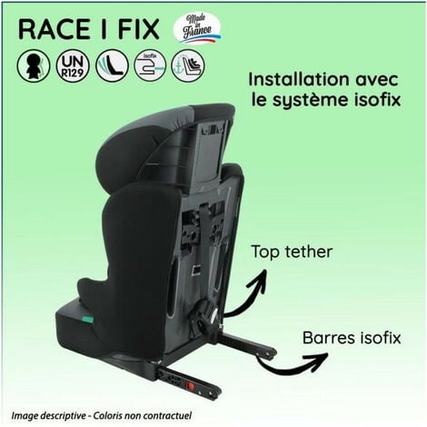 Siege auto isofix NANIA RACE I FIX 76-140 cm R129 de 3 a 10 ans Tetiere réglable - Base inclinable - Marron -Fabrication Fr…