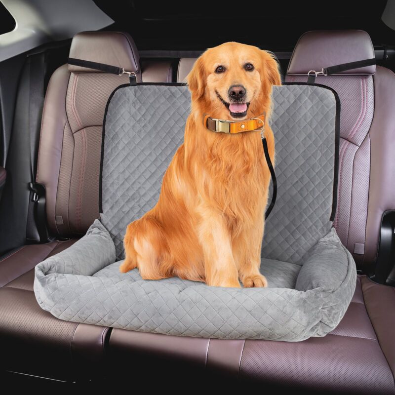 Siège Auto pour Chien de Grande et Moyenne Taille, Siege Auto Chien Amovible et Lavable avec Ceintures, Sangles de Fixation et Poches de Rangement