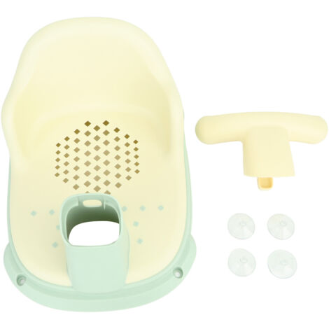 Siège de bain pour bébé, léger et sécurisé par ventouses, en plastique vert, pour nourrissons et jeunes enfants.