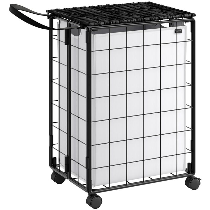 Songmics - calicosy - Panier à linge en métal avec sac en tissu et couvercle - L46 cm