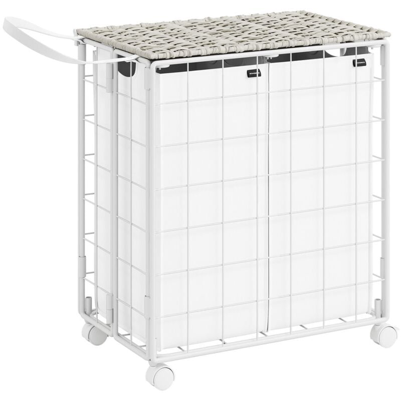 Songmics - calicosy - Panier à linge 2 compartiments en métal avec sac en tissu et couvercle - L57 cm