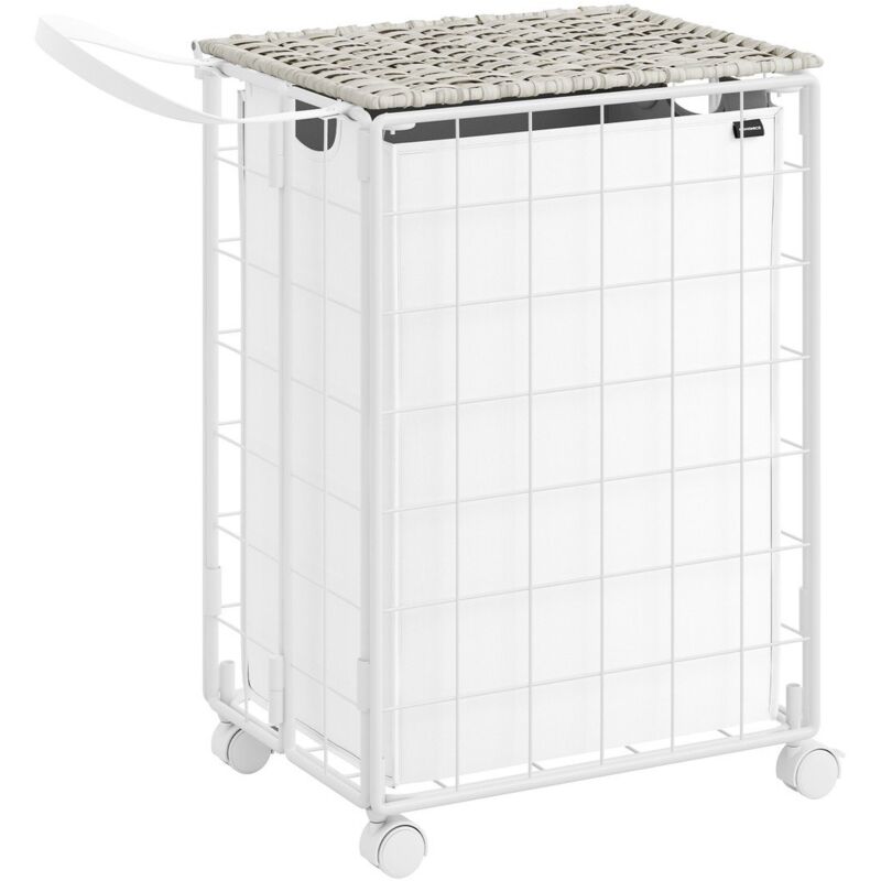 Songmics - calicosy - Panier à linge en métal avec sac en tissu et couvercle - L46 cm