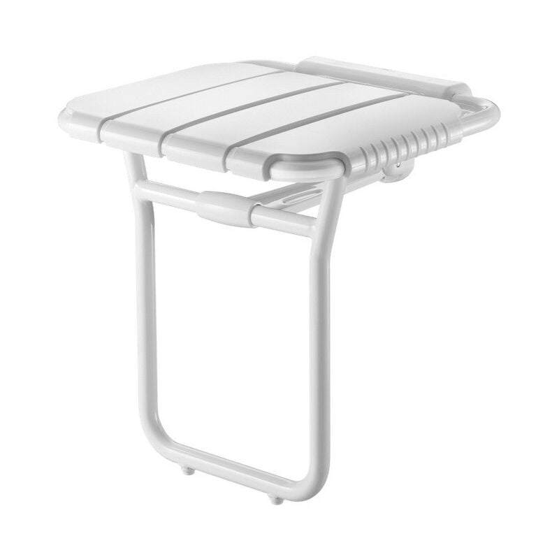 Siège de douche relevable large avec pied alu époxy blanc charge recommandé 135Kg - Delabie