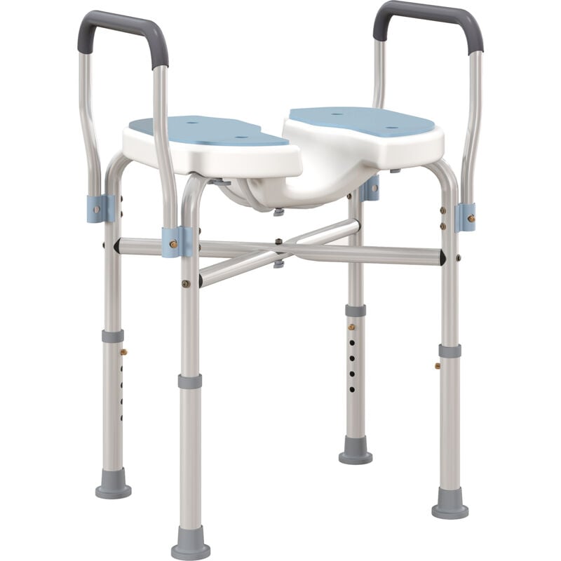 Siège de douche avec accoudoirs hauteur réglable antidérapant alu hdpe bleu balnc gris