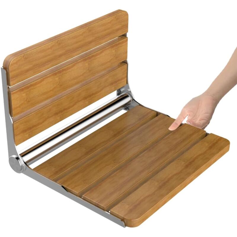 Siege de Douche Mural Rabattable,Tabouret de Douche Pliable Mural,Chaise De Douche Antidérapante pour Handicapé Personnes âgées 200kg(Bois de chêne