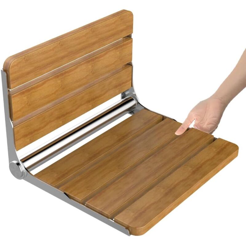 Siege de Douche Mural Rabattable,Tabouret de Douche Pliable Mural,Chaise De Douche Antidérapante pour Handicapé Personnes âgées 200kg(Bois de chêne