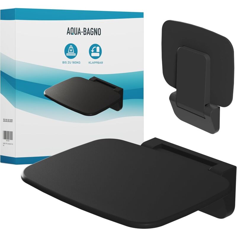 Siège de douche pliable mural noir, supportant jusqu'à 160 kg