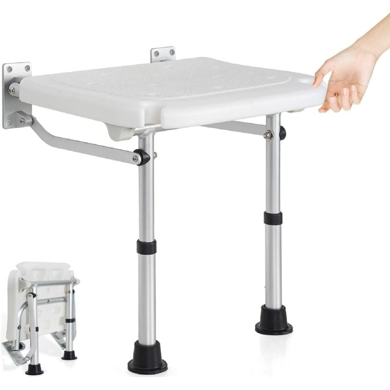 Siège De Douche Pliant Mural, Chaise de Bain Robuste avec Pieds Réglables en Hauteur, Tabouret de Bain Antidérapant pour Personnes âgées, Adultes et