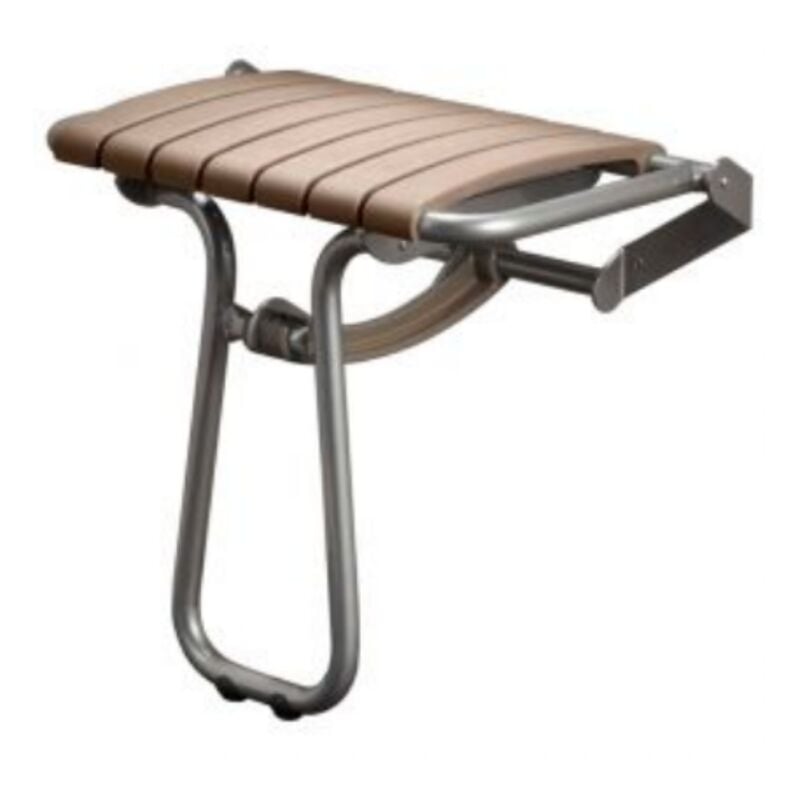 Siége de douche pmr Pellet Essentiel confort assise large avec pied aluminium époxy gris lattes taupe