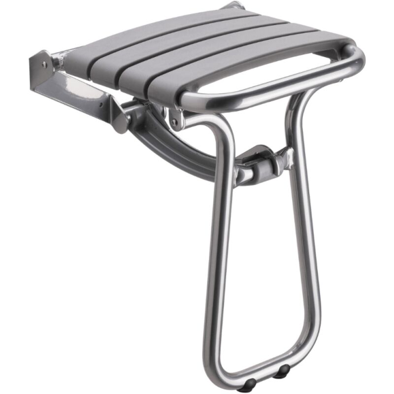 Siège de douche pmr Pellet Essentiel confort escamotable avec pied aluminium époxy gris lattes grises