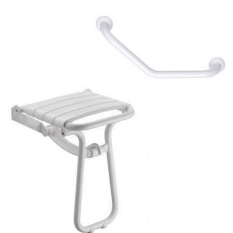 Siège de douche pmr escamotable et barre de maintien coudée pmr Pellet Essentiel confort 135 degré