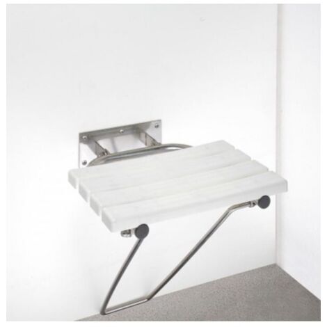Siège de douche rabattable HELP avec jambe de sécurité en acier brossé