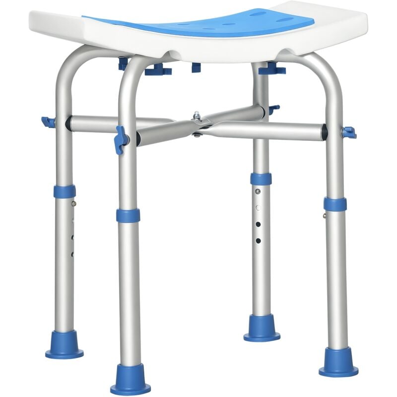 Siège de douche réglable en hauteur tabouret de douche ergonomique pieds antidérapants charge max. 150 Kg alu hdpe blanc bleu