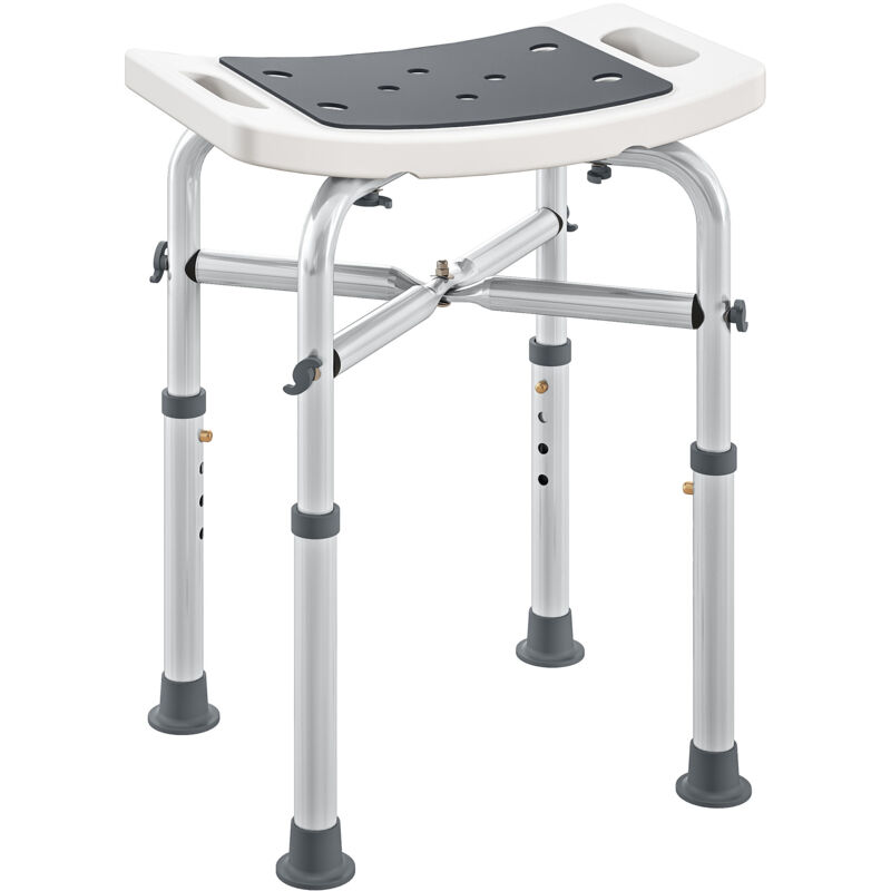 Tabouret de douche HOMCOM chaise de douche - assise rembourré et réglable, patins à ventouses antidérapants, en aluminium gris