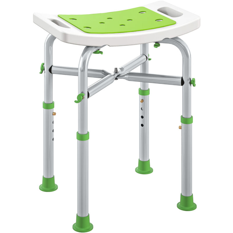 Tabouret de douche HOMCOM chaise de douche - assise rembourré et réglable, patins à ventouses antidérapants, en aluminium vert
