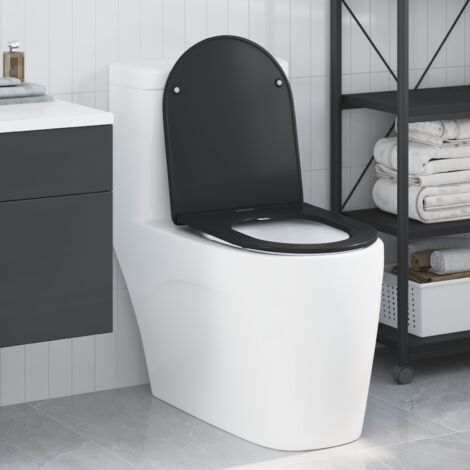Siège de Toilette à Libération Rapide Noir 44 x 36.4 x 3.4 cm vidaXL