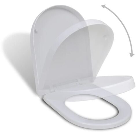 Siège de toilette abattant avec couvercle à fermeture en douceur carré Blanc