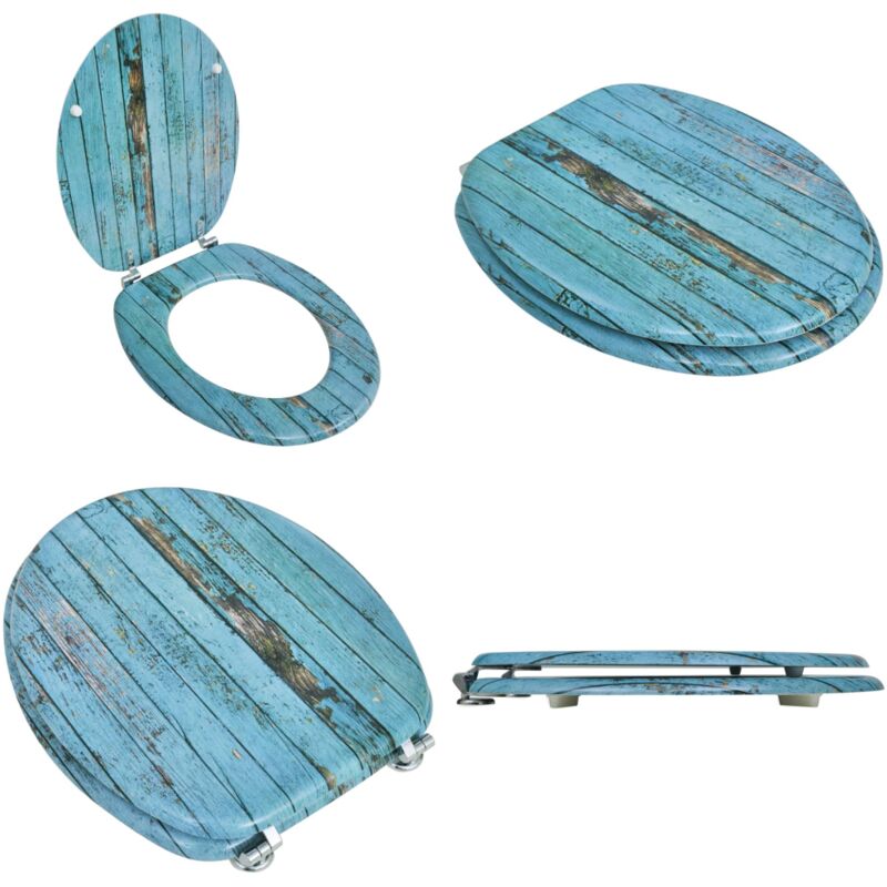 Siège de toilette avec couvercle en mdf Design de vieux bois - - Home & Living - Bleu
