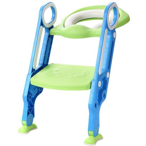 Siege De Toilettes Echellepour Bebe Reglable Et Pliable Avec Siege Rembourre Large Marchepied Charge Max 75kg Bleu Vert Bleu Vert