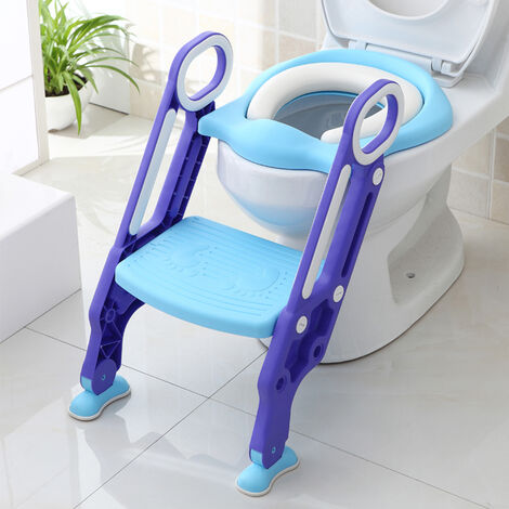 Siege De Toilettes Echellepour Bebe Reglable Et Pliable Avec Siege Rembourre Large Marchepied Charge Max 75kg Violet Bleu Bleu Violet